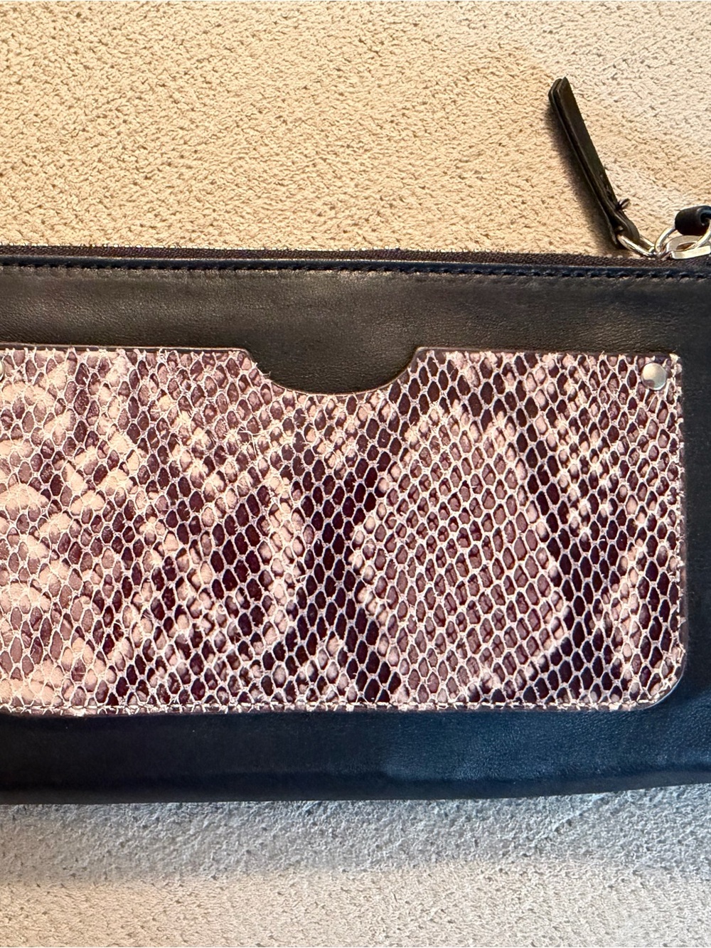 margot Black Wristlet Clutch with Pink Snake-Print Panel